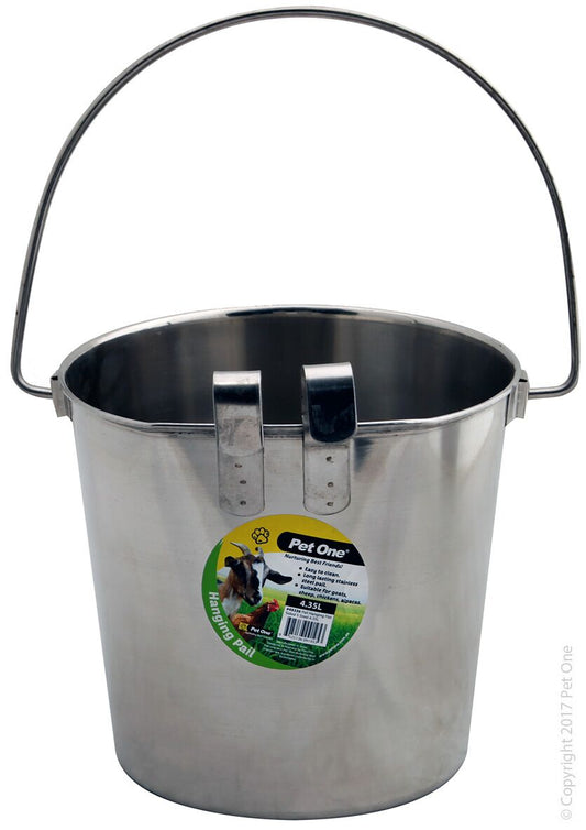 Pet One Hanging Flat Sided Stainless Steel Pail 3.6L